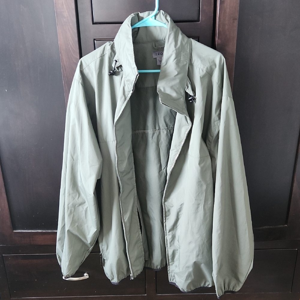 Izod Men's Olive Windbreaker Jacket With Hood Sz. XL